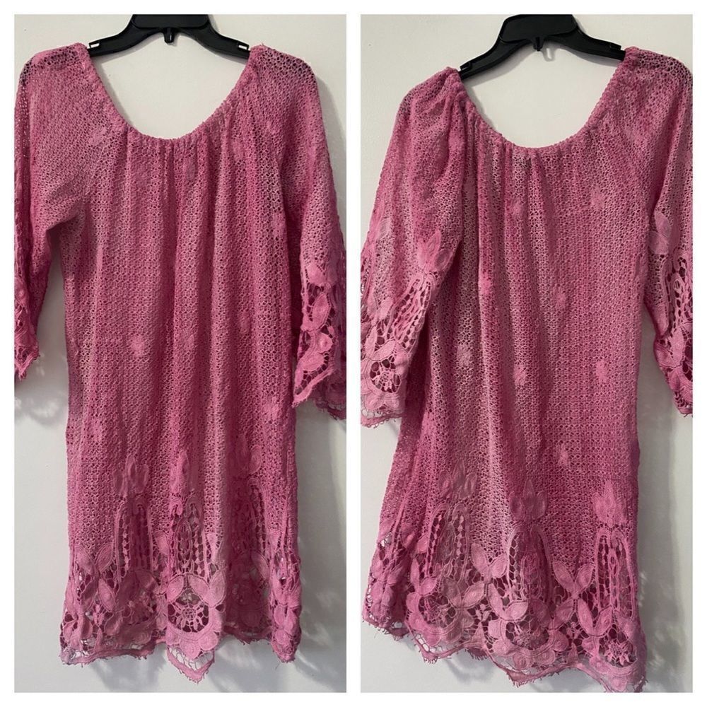 Miguelina Pink Beach crocheted  cover up